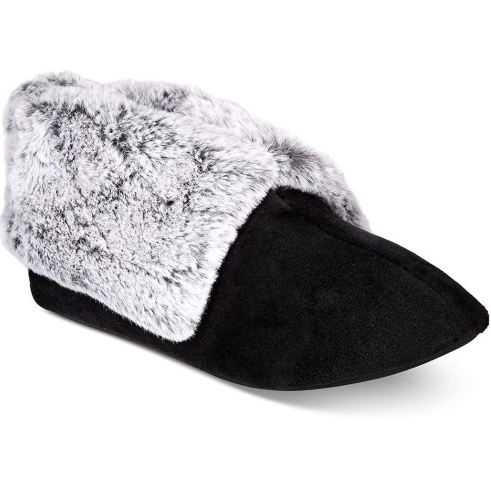 Charter Club Plush Faux-Fur Booties Slippers Womens Small 5-6 Black Memory Foam